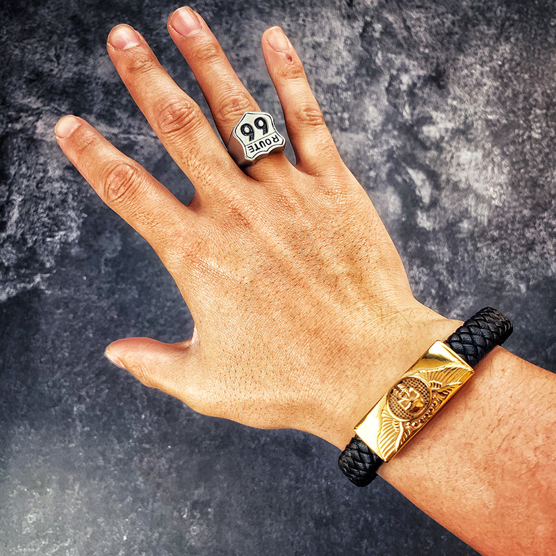 Metal Skull Leather Bracelet