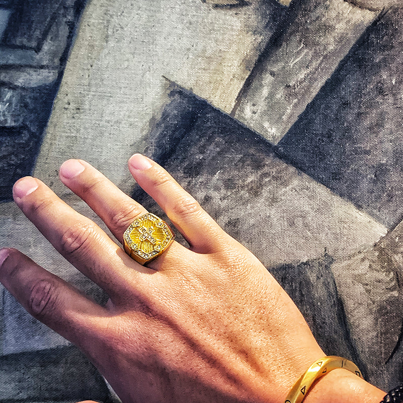 Cross Diamond Gold Ring