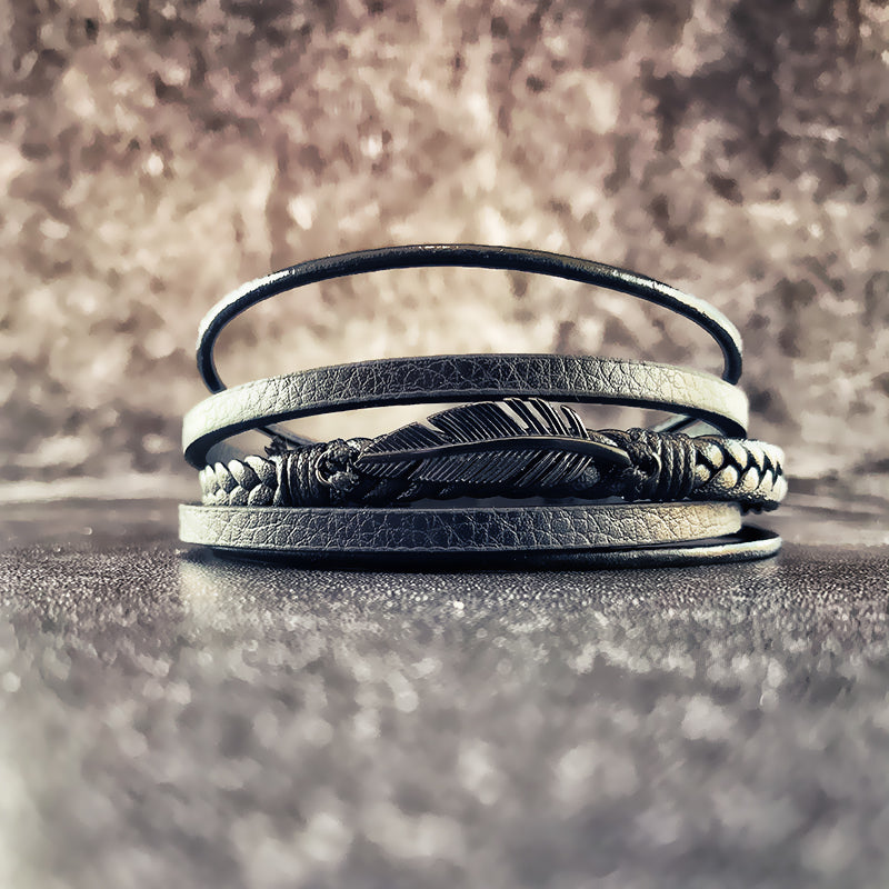 Feather Multi-strand Leather Bracelet