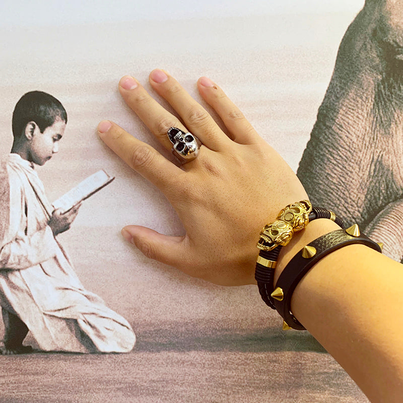 Double Skull Leather Bracelet