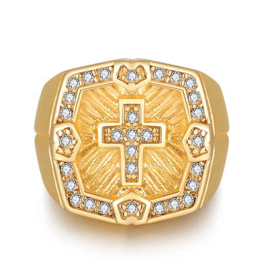 Cross Diamond Gold Ring