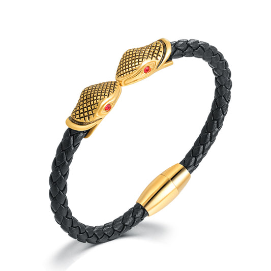 Snake Gold Leather Bracelet