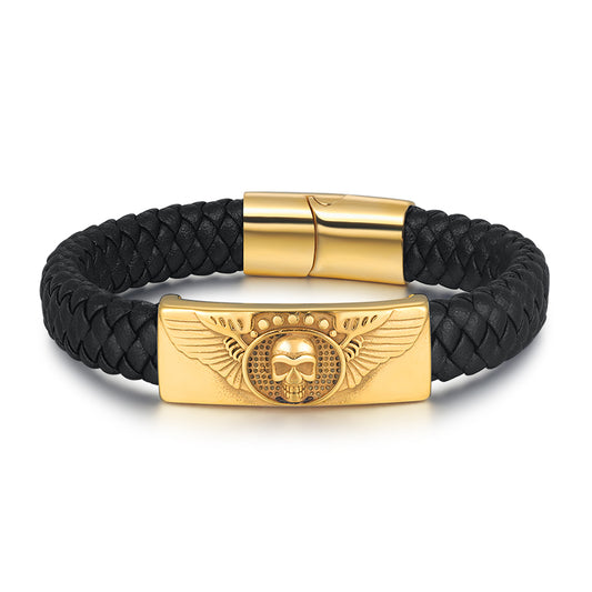 Metal Skull Leather Bracelet