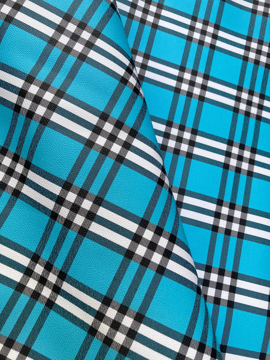Blue Check Custom Handmade Leather Fabric for DIY Arts and Crafts