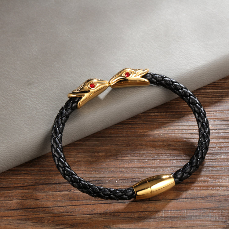 Snake Gold Leather Bracelet