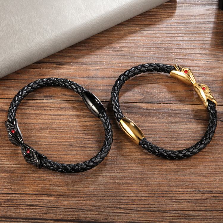 Snake Gold Leather Bracelet